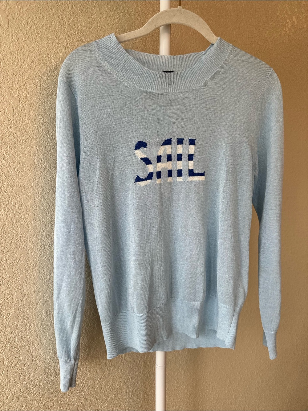 J Crew nautical coastal Sail linen blend light blue lightweight crewneck Medium